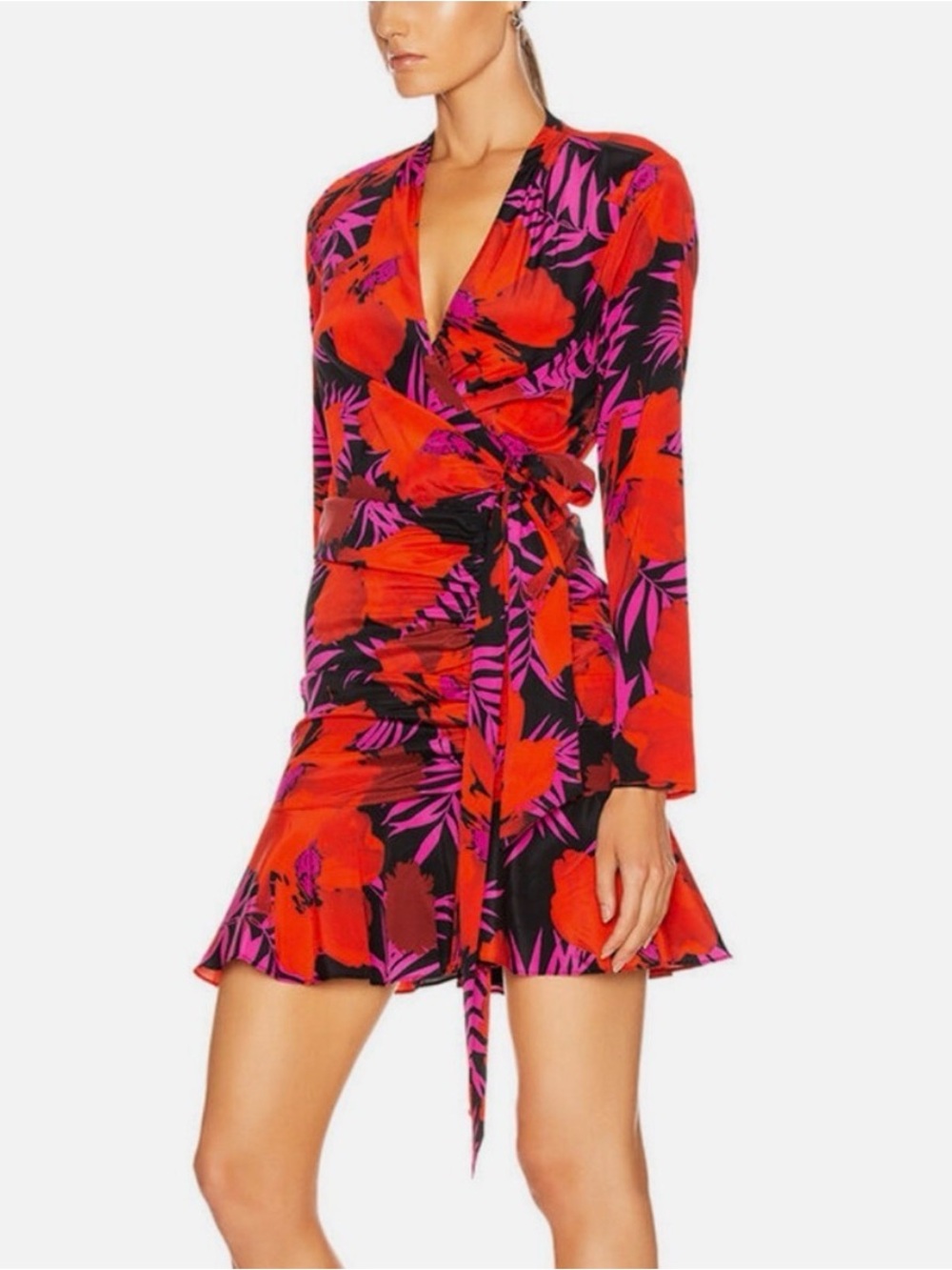 Veronica Beard Red & Pink Floral Wrap Coverup Dress